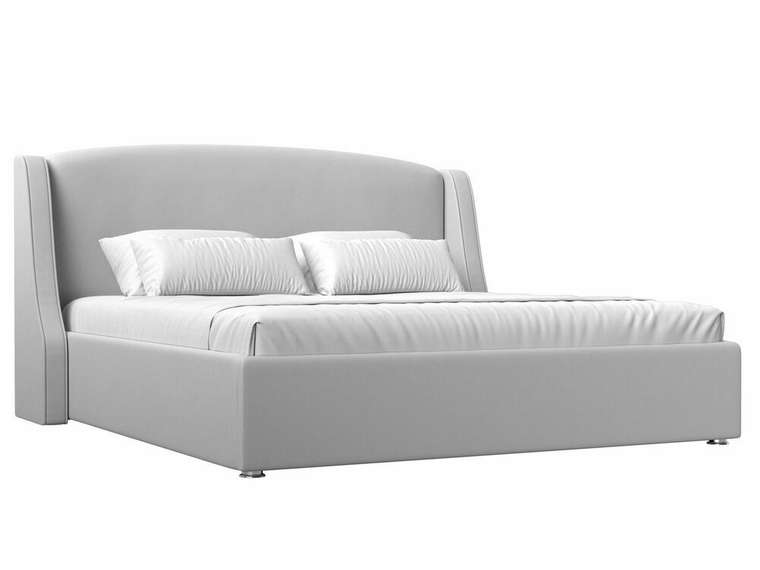 Кровать Лотос 200х200 белого цвета с подъемным механизмом (экокожа)