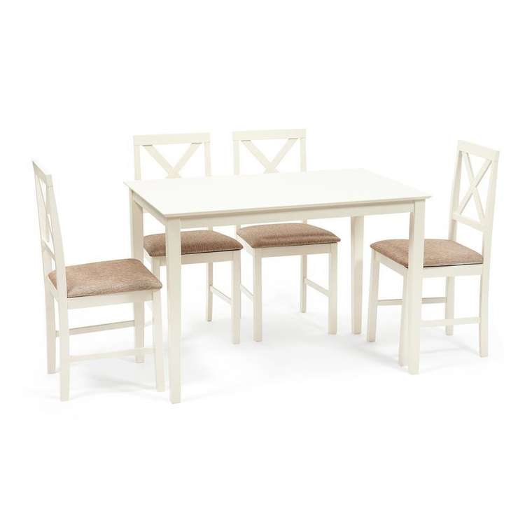 Обеденный набор эконом Хадсон из стола и четырех стульев бежево-коричневого цвета