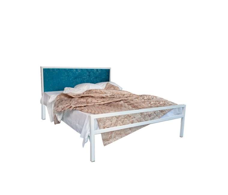 Кровать Лоренцо 140х200 белого цвета с лазурной вставкой