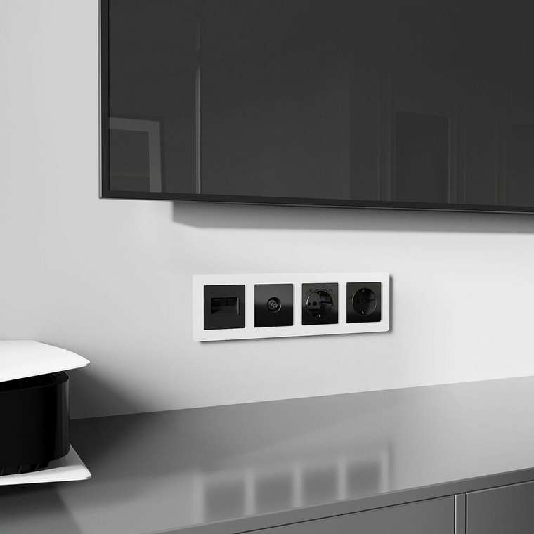 Накладка для двойной розетки Еthernet RJ-45 черный акрил W1191148 Встраиваемые механизмы черные акриловые