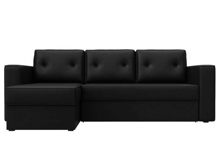 Угловой диван-кровать Принстон черного цвета левый угол (экокожа)