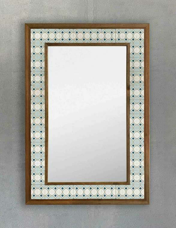 Настенное зеркало с каменной мозаикой 43x63 бежево-коричневого цвета