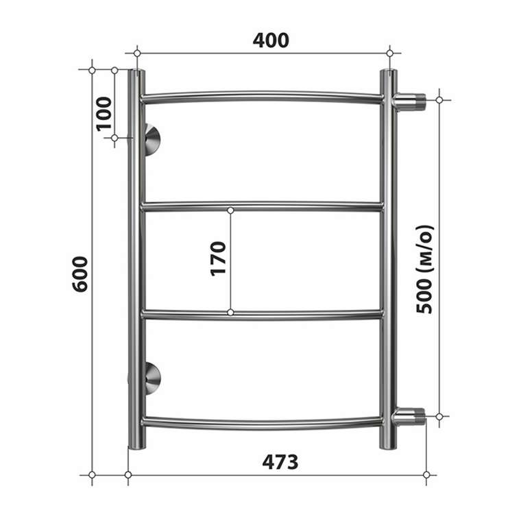 Полотенцесушитель водяной (боковое подключение) Stelmix 60x40 см, дуга