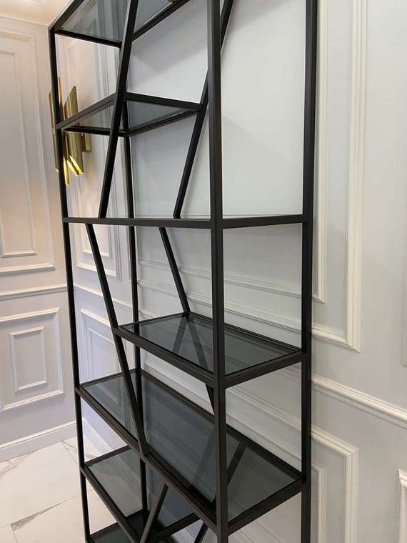 Стеллаж "Demid" черный с прозрачным стеклом (2100х1000х300)