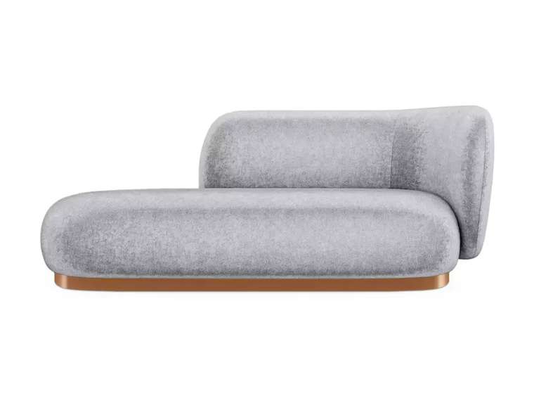 Кушетка Lucca серого цвета с металлической лентой медного цвета правая