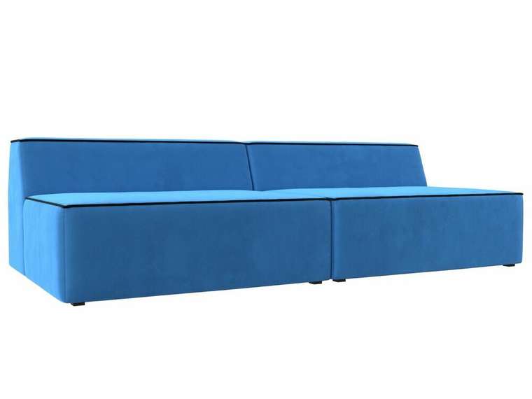Прямой модульный диван Монс голубого цвета с черным кантом
