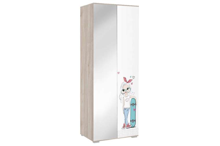Шкаф двухдверный Алина бело-бежевого цвета с зеркалом