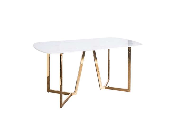 Обеденный стол бело-золотого цвета 