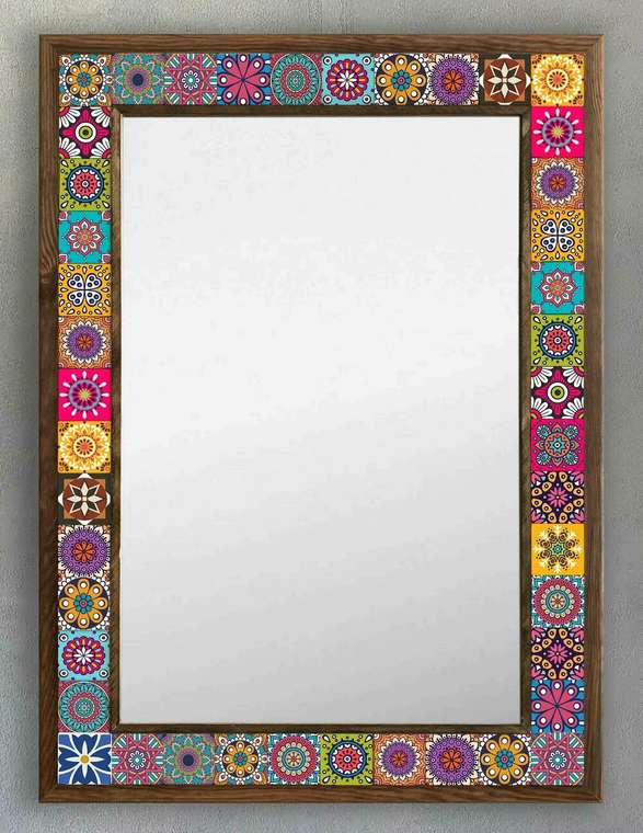 Настенное зеркало 53x73 с каменной мозаикой желто-розового цвета