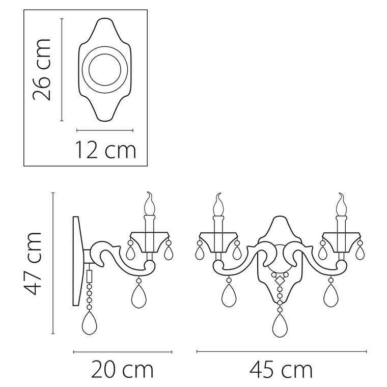 Бра AMPOLLO 2х60W E14 24К ЗОЛОТО