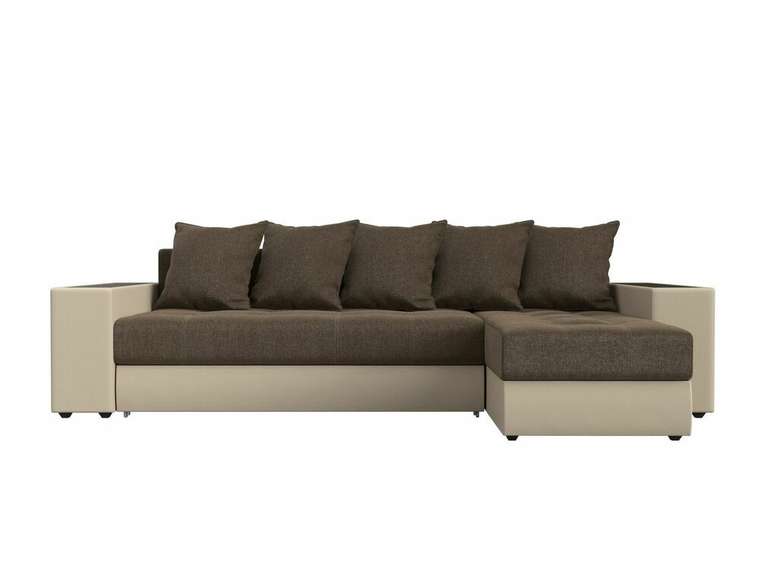Угловой диван-кровать Дубай коричнево-бежевого цвета (ткань/экокожа)  правый угол