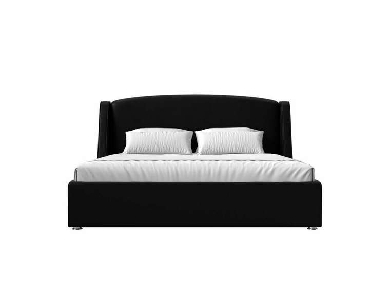 Кровать Лотос 180х200 черного цвета с подъемным механизмом (экокожа)