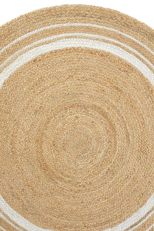 Ковер Vime Hali 120x120 из натурального джута бело-бежевого цвета