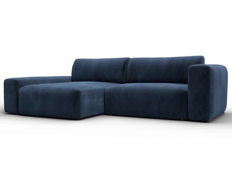 Угловой диван-кровать Лига-066 темно-синего цвета левый