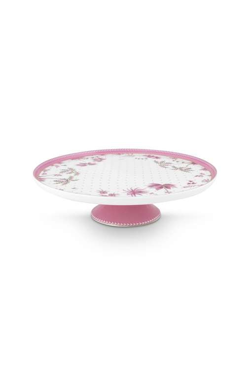 Блюдо для торта Jolie Dots Gold Pink бело-розового цвета