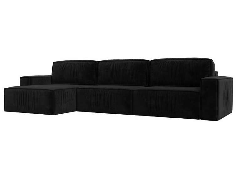 Угловой диван-кровать Прага Классик лонг черного цвета левый угол