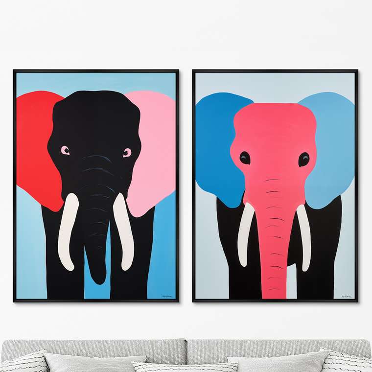 Набор из двух репродукций картин The colorful elephants, 2024г.