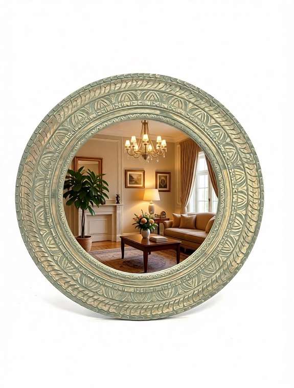Настенное зеркало Green Antique 91х91 в оливковой раме
