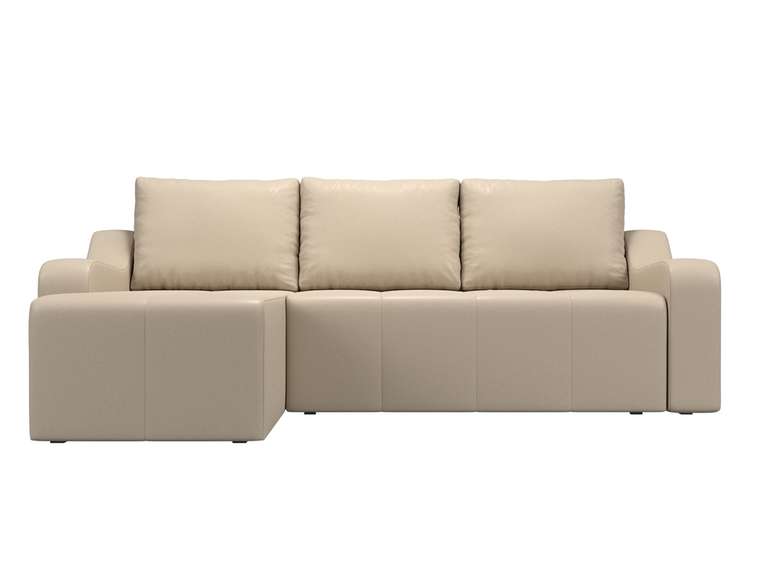 Угловой диван-кровать Элида бежевого цвета (экокожа) левый угол