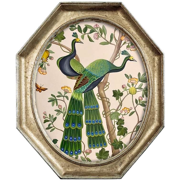 Картина Индокитайский зеленый павлин 20х25 с принтом 1 бежевого цвета