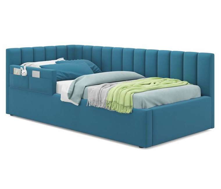 Кровать Milena 90х200 синего цвета с подъемным механизмом