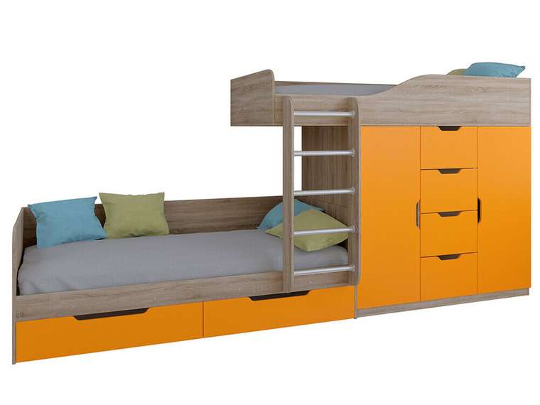 Двухъярусная кровать Астра 6 80х190 цвета Дуб Сонома-оранжевый