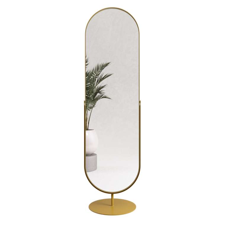 Дизайнерское напольное зеркало в полный рост Ozevis в металлической раме золотого цвета