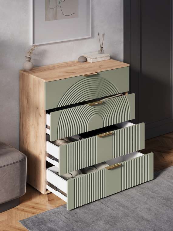 Комод для одежды Ингрия Luxe 4 бежево-зеленого цвета