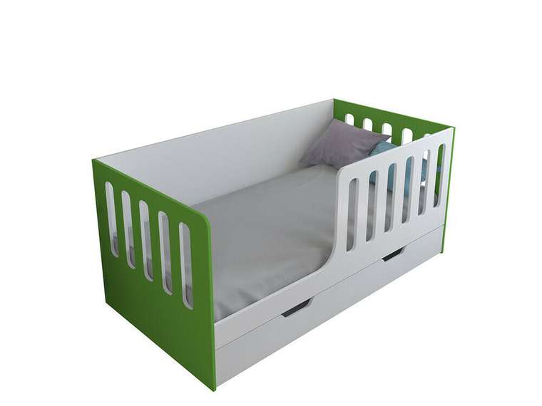 Кроватка Астра 12 80x160 бело-салатового цвета с выдвижным ящиком 