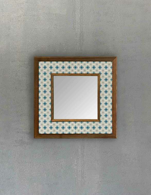 Настенное зеркало с каменной мозаикой 33x33 бело-синего цвета