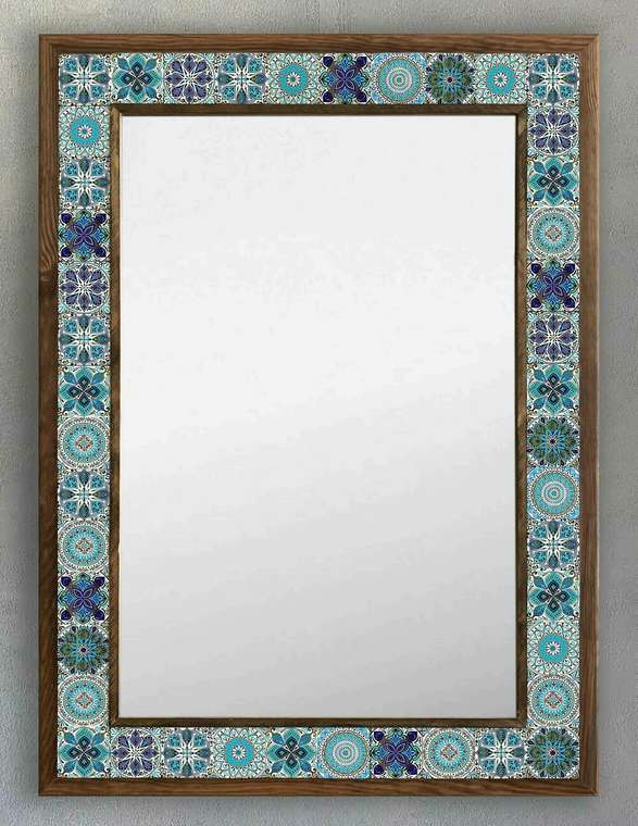 Настенное зеркало 53x73 с каменной мозаикой сине-голубого цвета