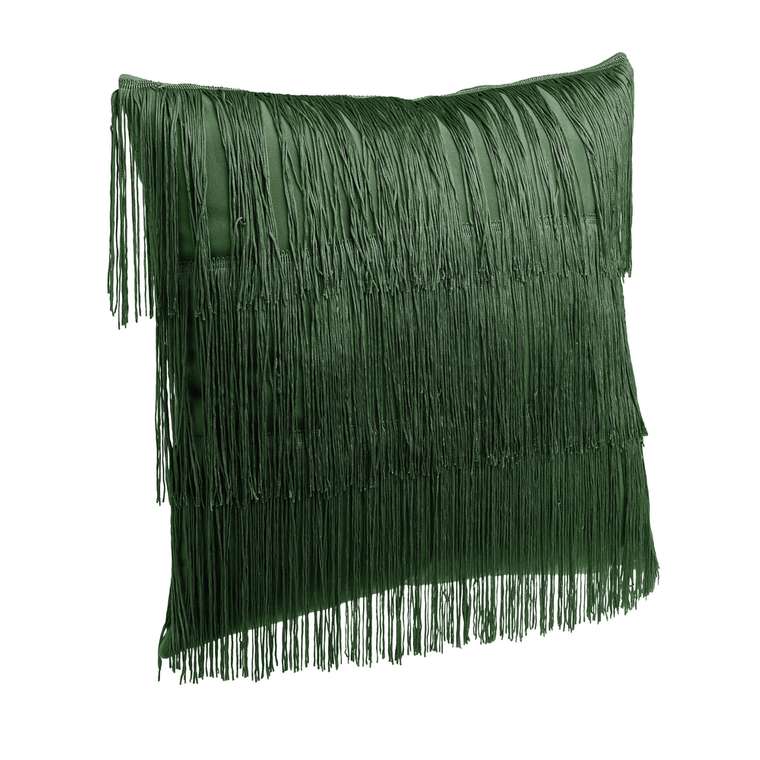 Подушка с бахромой зеленого цвета