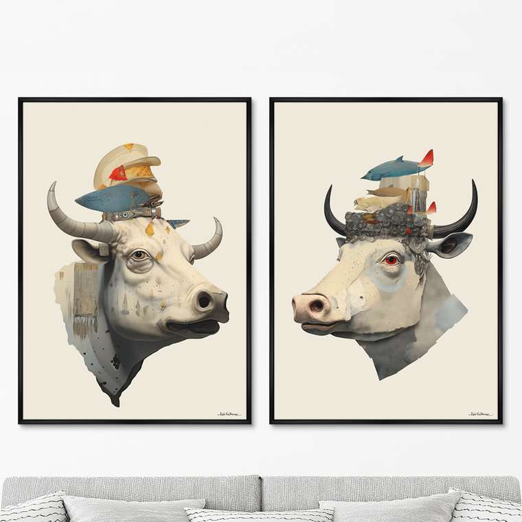 Набор из двух репродукций картин Cow dreams, 2024г.