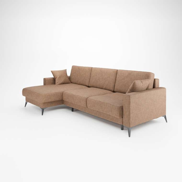 Угловой диван-кровать Наоми 2 светло-коричневого цвета левый