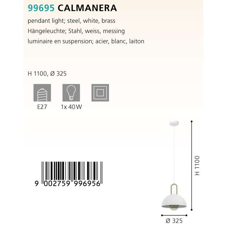 Подвесной светильник Calmanera белого цвета