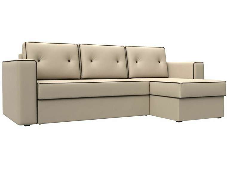 Угловой диван-кровать Принстон бежевого цвета (экокожа) правый угол