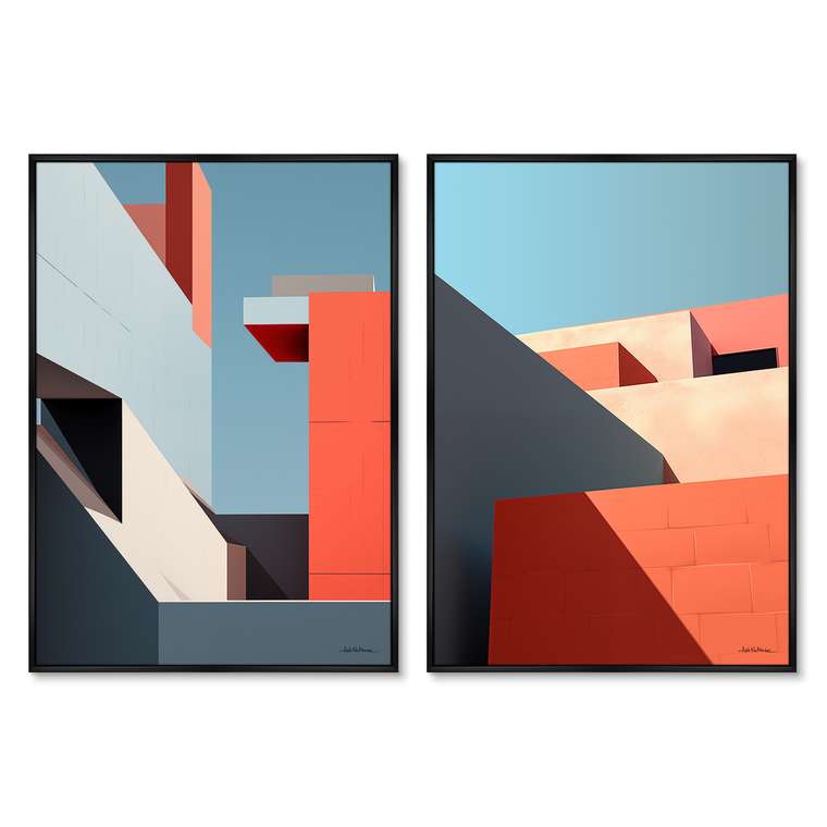Набор из двух репродукций картин City morning geometry, 2024г.