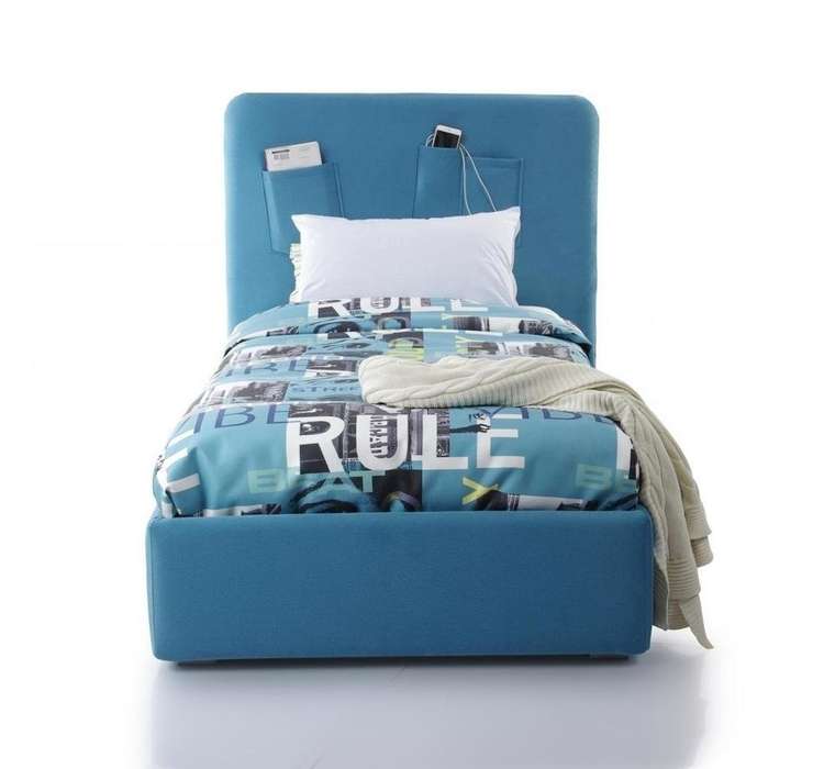 Кровать Fancy 120х200 с подъемным механизмом и ортопедической решеткой голубого цвета