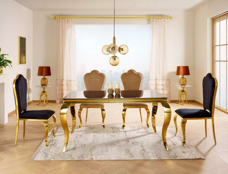 Стол обеденный Prince 150 черно-золотого цвета