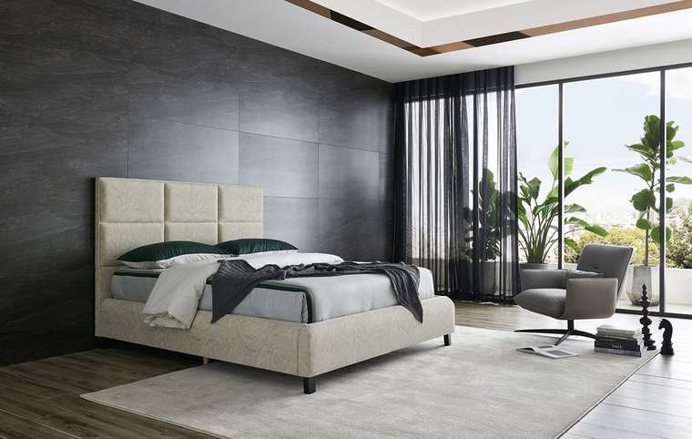 Кровать с подъемным механизмом Emilia 180x200 серо-бежевого цвета