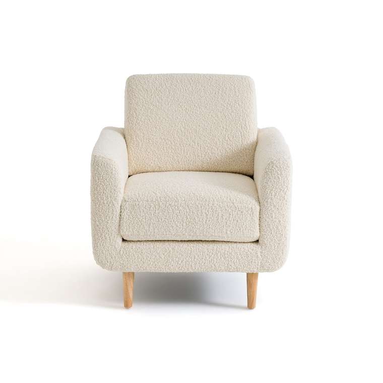 Кресло с обивкой из буклированной ткани Jimi светло-бежевого цвета