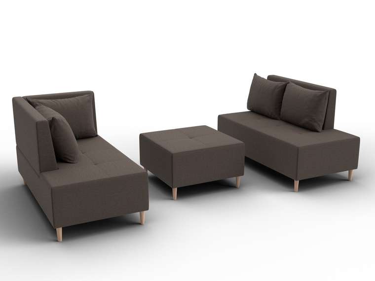 Угловой модульный диван с пуфом Лига-126 коричневого цвета левый