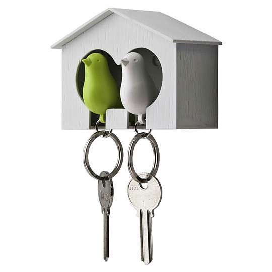 Двойной держатель ключей 'Sweet' (разные цвета) / Зеленая и Белая птички - Белый домик