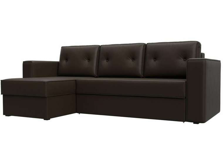 Угловой диван-кровать Принстон темно-коричневого цвета левый угол (экокожа)