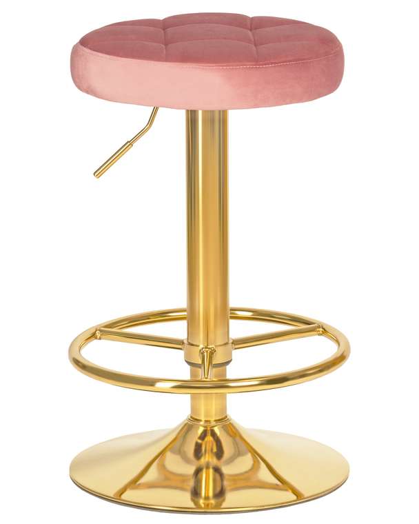 Табурет барный Bruno розового цвета с золотым основанием 