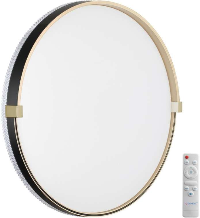 Настенно-потолочный светильник Sonex Olidi Black 7647/EL PALE SN пластик/черный/золотой LED 70Вт 3000-6000К D490 IP43 пульт ДУ