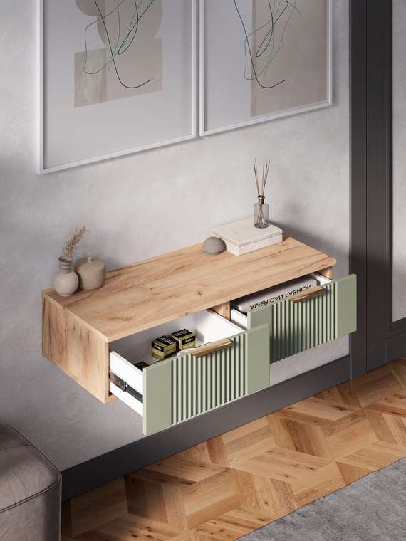 Тумба подвесная Ингрия Luxe 10 бежево-зеленого цвета