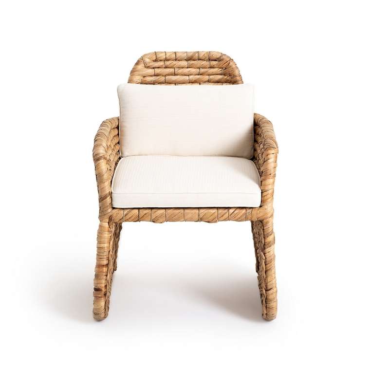 Кресло столовое из водяного гиацинта плетеное Galbo бежевого цвета