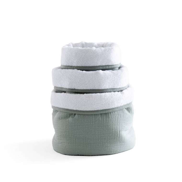 Комплект из трех корзин из хлопчатобумажной газовой ткани Kumla зеленого цвета