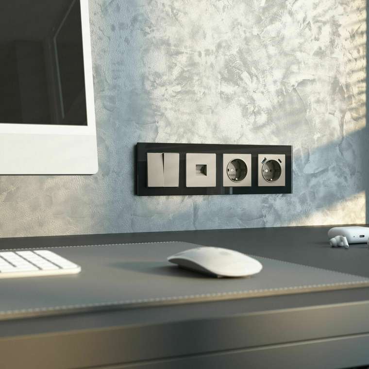 W1271704/ Розетка с заземлением, шторками и USB тип A+C (дымчатый) W1271704 Встраиваемые механизмы дымчатый